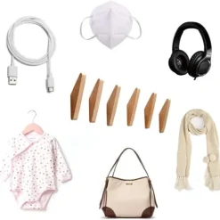 6 väggkrokar i trä 14,2*4,4*2,1 cm, minimalistiska klädkrokar i ek, används för att hänga badrumshanddukar.