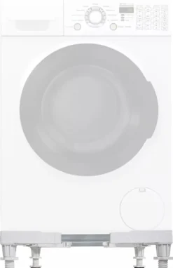 Adjustable Washing Machine Base Stand with Wheels - White Plastic & Steel Tube Rack, 300KG Capacity - Universal Fit for Dryers, Refrigerators