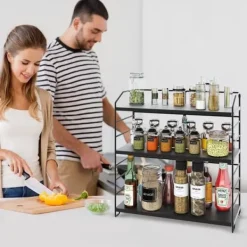 AIRUJIA Kryddställ med 3 Nivåer på Ben, Avtagbart Stöd för Flaskor och Burkar samt Justerbart Avskiljande Stöd.