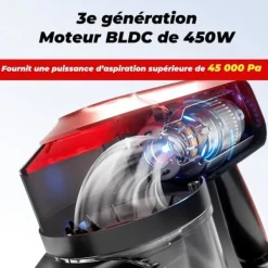 Akitas V10A Sladdlös Stövsugare 450W med BLDC-motor, Sugkraft 45kPa, 60min Autonomi, Grön LED Borste, Lätt, Anti-Trassel