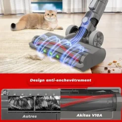 Akitas V10A Sladdlös Stövsugare 450W med BLDC-motor, Sugkraft 45kPa, 60min Autonomi, Grön LED Borste, Lätt, Anti-Trassel
