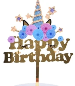Akryl tårtdekoration Grattis på födelsedagen ENHÖRNING