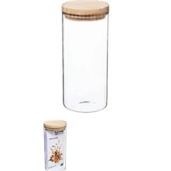 Förvaringsburkar-Atmosphera glas- och träförvaringsburkar med lufttätt lock - 1,3 liters lufttät burk