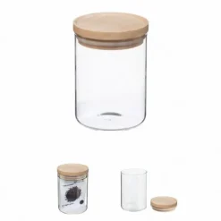 Förvaringsburkar-Atmosphera glas- och träförvaringsburkar med lufttätt lock - 0,6 liters lufttät burk