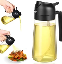 Auledio 470 ml Sprayflaska för Olja och Vinäger - 2-i-1 Oljesprayflaska för Matlagning, Grill och Bakning
