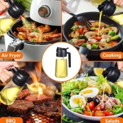 Auledio 470 ml Sprayflaska för Olja och Vinäger - 2-i-1 Oljesprayflaska för Matlagning, Grill och Bakning