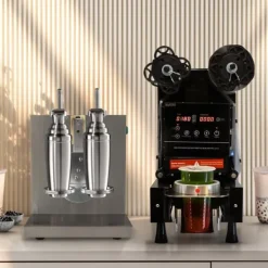 Dryckesautomater-Automatisk Boba Koppförslutningsmaskin 500W & Bubble Tea Shaker GRATIS Filmbox 500-650 Koppar per Timme Plast Papper 90/95 mm Diameter Rostfritt stål | CDON