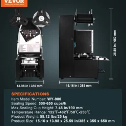 Dryckesautomater-Automatisk koppförslutningsmaskin, dubbla driftslägen, läckagesäker teknik,svart