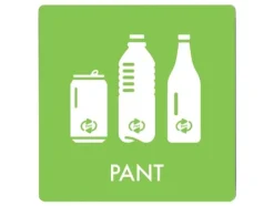 Avfallspiktogramskylt PANT 12x12 cm, aluminium, grön/vit