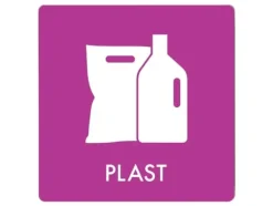 Tillbehör Till Avfallshantering-Avfallspiktogramskylt PLAST 12x12 cm, aluminium, lila/vit