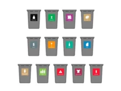 Tillbehör Till Avfallshantering-Avfallspiktogramskylt PLAST 12x12 cm, aluminium, lila/vit