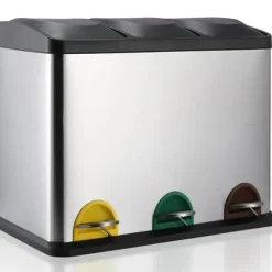 Källsorteringskärl-Avfallssorteringskärl - Pedalhink - 3 fack - 3 x 6 L - Rektangulär - Metall - För kök