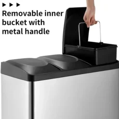 Källsorteringskärl-Avfallssorteringskärl - Pedalhink - 3 fack - 3 x 6 L - Rektangulär - Metall - För kök