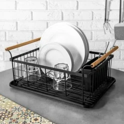 Diskställ & Torkställ-Avlopp Stor Stående Disktork Tallrikar Bestick Svart Metall XXL