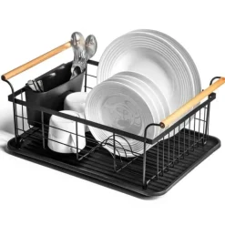 Diskställ & Torkställ-Avlopp Stor Stående Disktork Tallrikar Bestick Svart Metall XXL