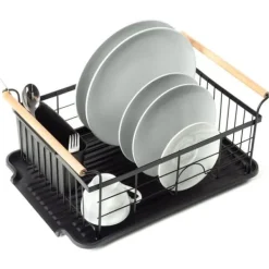 Diskställ & Torkställ-Avlopp Stor Stående Disktork Tallrikar Bestick Svart Metall XXL
