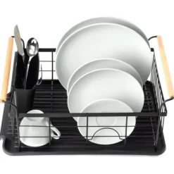 Diskställ & Torkställ-Avlopp Stor Stående Disktork Tallrikar Bestick Svart Metall XXL