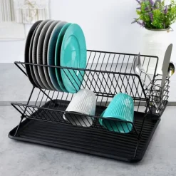 Diskställ & Torkställ-Avloppskärl för tallrikar, bestick, tallrikar, tvåplan, tvåplan, stående