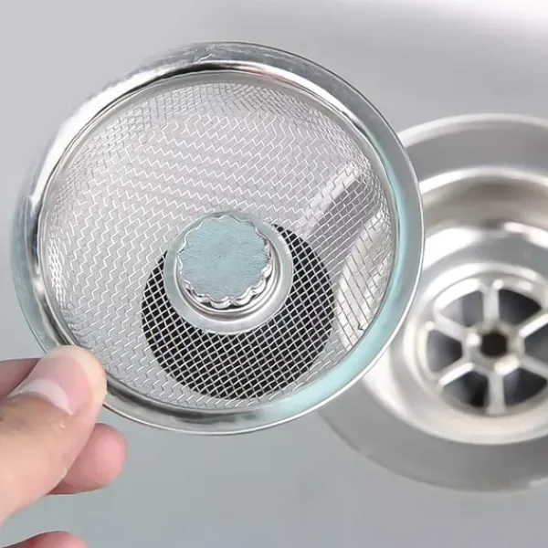 Durkslag & Silar-Avloppssil diskbänkssil med plugg med handtag rostfritt stål Silver 1-pack