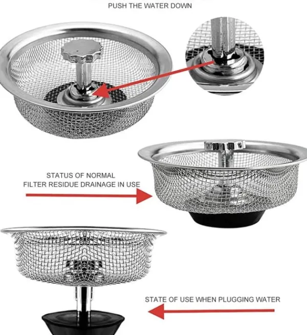 Durkslag & Silar-Avloppssil diskbänkssil med plugg med handtag rostfritt stål Silver 1-pack