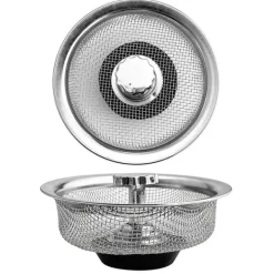 Durkslag & Silar-Avloppssil diskbänkssil med plugg med handtag rostfritt stål Silver 1-pack