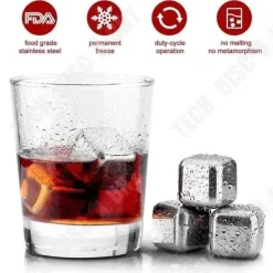 Bac för Isbitar - Inox - 12 st - Återanvändbara - För Whisky - 27mm x 27mm