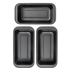 Bakformsset för tårtbröd - Nonstick, rektangulär brödform i kolstål (3 st, 15 cm, svart)