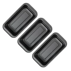 Bakformsset för tårtbröd - Nonstick, rektangulär brödform i kolstål (3 st, 15 cm, svart)