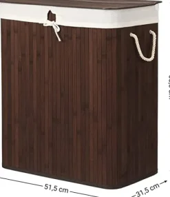 Tvättutrustning-Bambu tvättkorg - tvättställ med 2 fack - bricka - med lock - 100 l