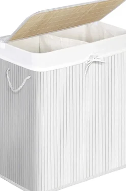 Tvättutrustning-Bambu tvättkorg - tvättställ med 2 fack - bricka - med lock - 100 l