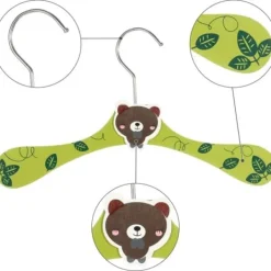 Barngalgar 12-pack, tecknade träkrokar för babykläder och byxor. Djurmönster.
