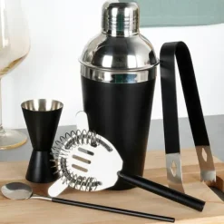 Barset med shaker, stål, svart, 5 delar.