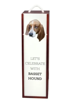 Vinflaskhållare-Basset Hound - en geometrisk låda med ett foto och en inskription för Art-Dog-vin