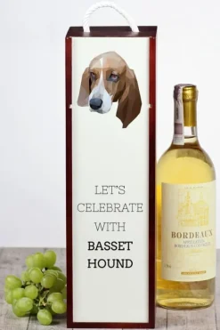 Vinflaskhållare-Basset Hound - en geometrisk låda med ett foto och en inskription för Art-Dog-vin