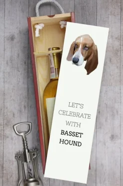 Vinflaskhållare-Basset Hound - en geometrisk låda med ett foto och en inskription för Art-Dog-vin