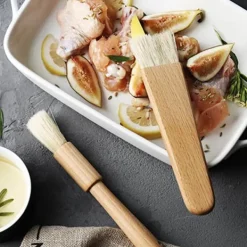 Bakpenslar-BBQ Tråcklingsborstar - Set med 2, trähandtag, för olja, sås, grill, bakning, bakverk