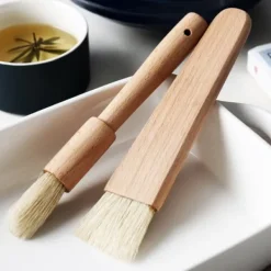 Bakpenslar-BBQ Tråcklingsborstar - Set med 2, trähandtag, för olja, sås, grill, bakning, bakverk