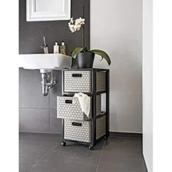 Låd- & Hyllpapper & -Plast-Behållare på hjul - ROTHO - Country - 3 lådor - BPA-fri plast - Antracit