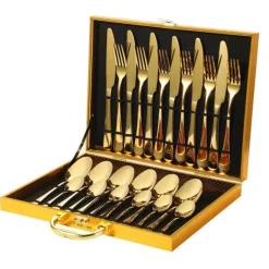 Matbestick-Bestick - TD® - 24-delarsset - Guldiga - Rostfritt Stål - Modern Design