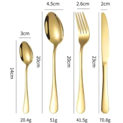 Matbestick-Bestick - TD® - 24-delarsset - Guldiga - Rostfritt Stål - Modern Design