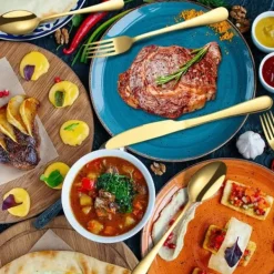 Matbestick-Bestick - TD® - 24-delarsset - Guldiga - Rostfritt Stål - Modern Design