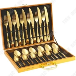 Matbestick-Bestick - TEKNISK RABATT - Set med 24 delar - Guld rostfritt stål - För 6 personer - Elegant