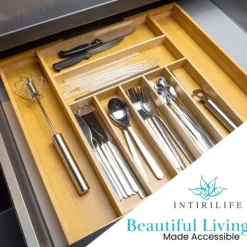 Bestickbricka Besticklåda i bambu med 8 utdragbara fack