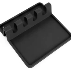 Bestickhållare i silikon, BPA-fri, värmebeständig skedhållare för spishäll, köksbänkskiva (svart)