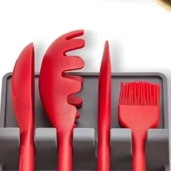 Bestickhållare i silikon, BPA-fri, värmebeständig skedhållare för spishäll, köksbänkskiva (svart)