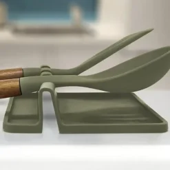 Bestickhållare i silikon, BPA-fri, värmebeständig skedhållare för spishäll, köksbänkskiva (svart)