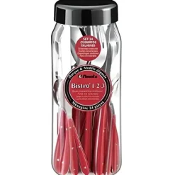 Matbestick-Bestickset - AMEFA - Bistrosortiment - 24 delar - Röd - Rostfritt stål och polypropen