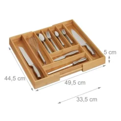 Bestickslåda, Utdragbar 9 fack, 5x49,5x44,5 cm, Natur