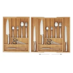 Bestickslåda, Utdragbar 9 fack, 5x49,5x44,5 cm, Natur