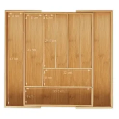 Bestickslåda, Utdragbar 9 fack, 5x49,5x44,5 cm, Natur